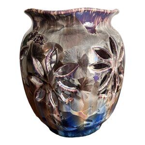 Duly Mitchell Devils Cut Crystalline Ceramic Art Vase Decorative Cutout Design